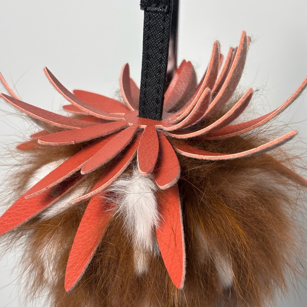 Fluffy Rex Rabbit and Fox Flower Keychain- Brown - Picture 3 of 3